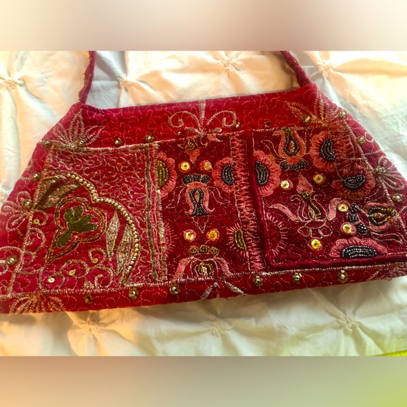 Vintage Beaded Ruby Red Shoulder Purse - Picture 2 of 6